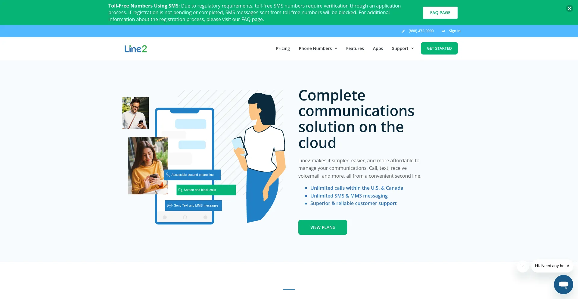 Screenshot of line2.com homepage