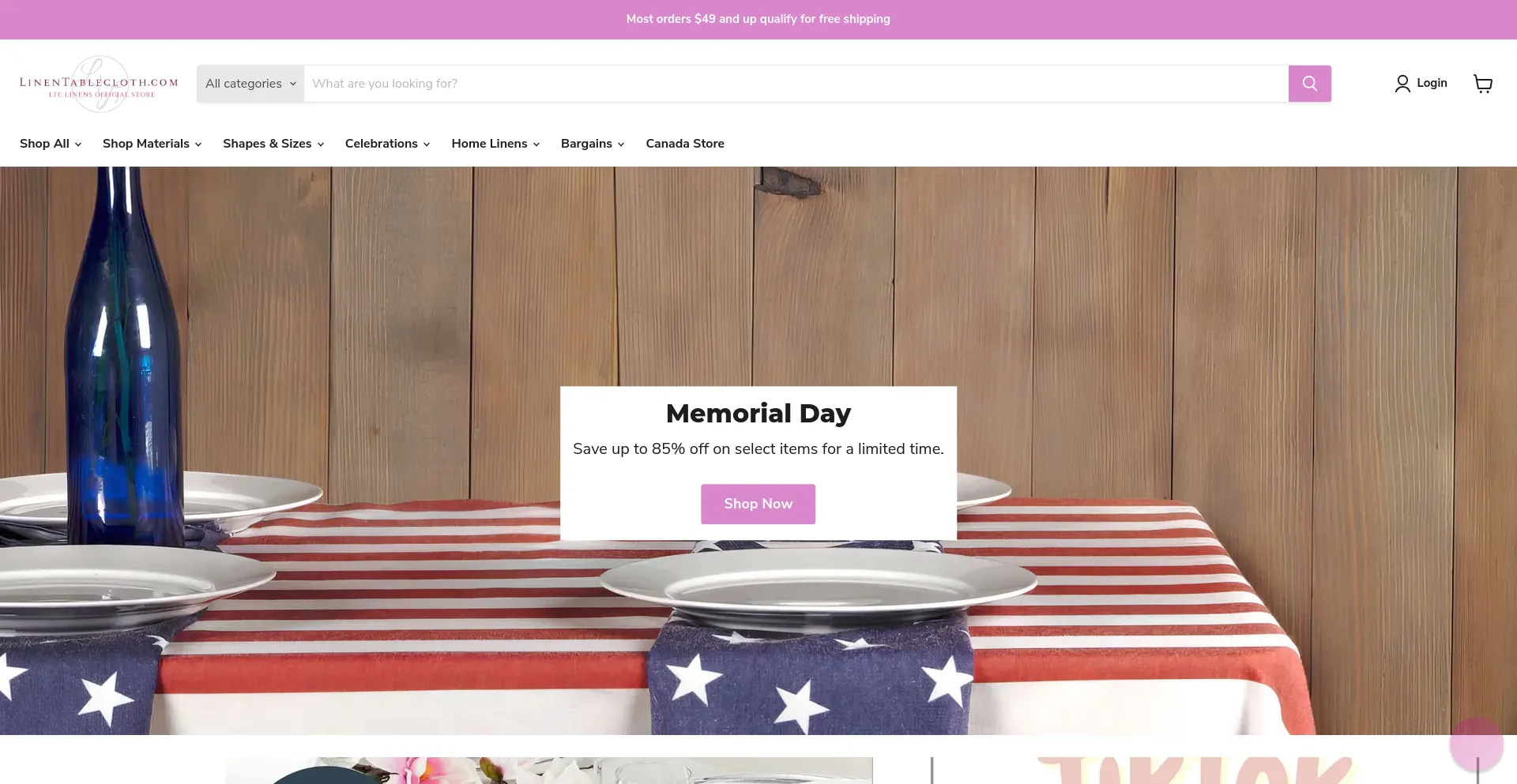 Screenshot of linentablecloth.com homepage