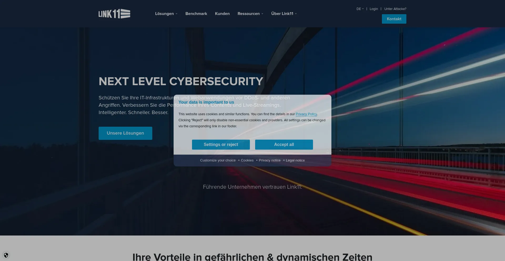 Screenshot of link11.de homepage