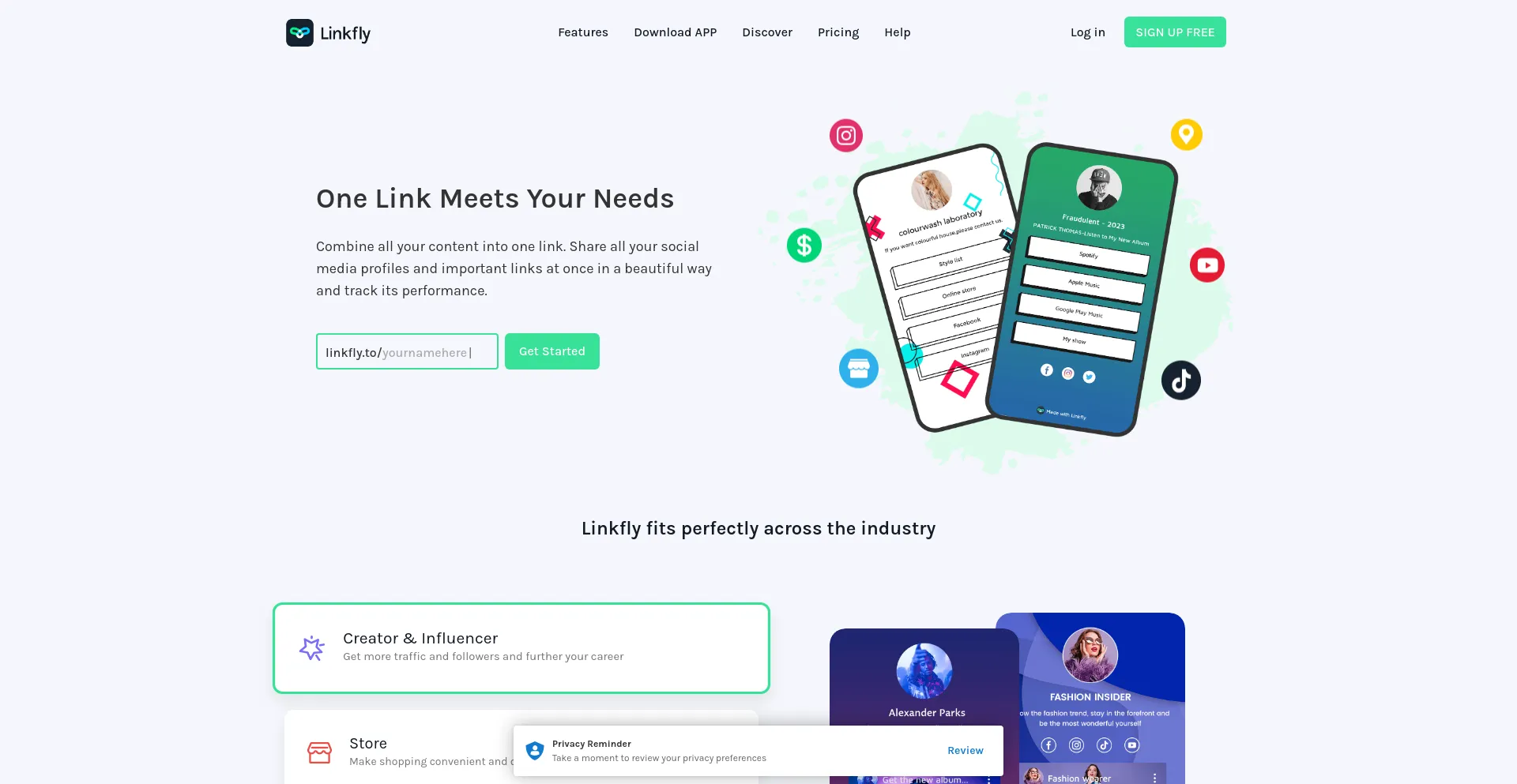 Screenshot of linkfly.to homepage