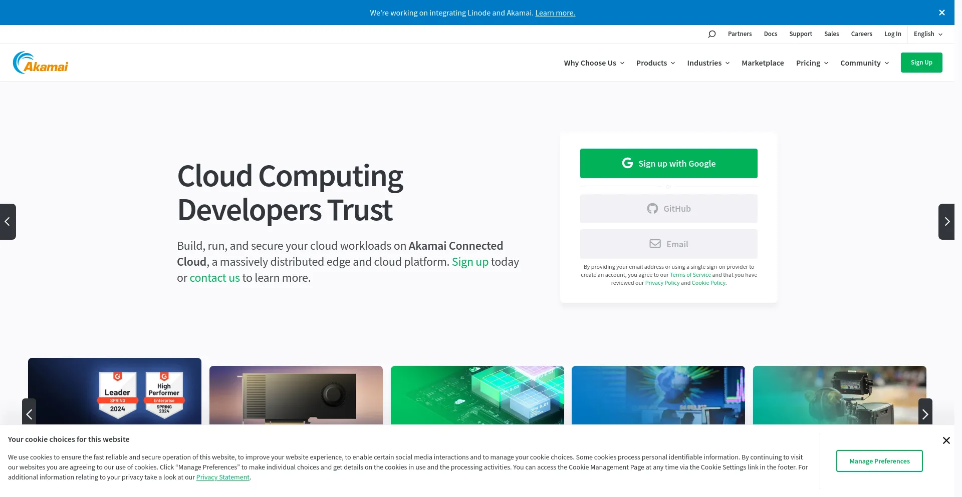 Screenshot of linode.com homepage