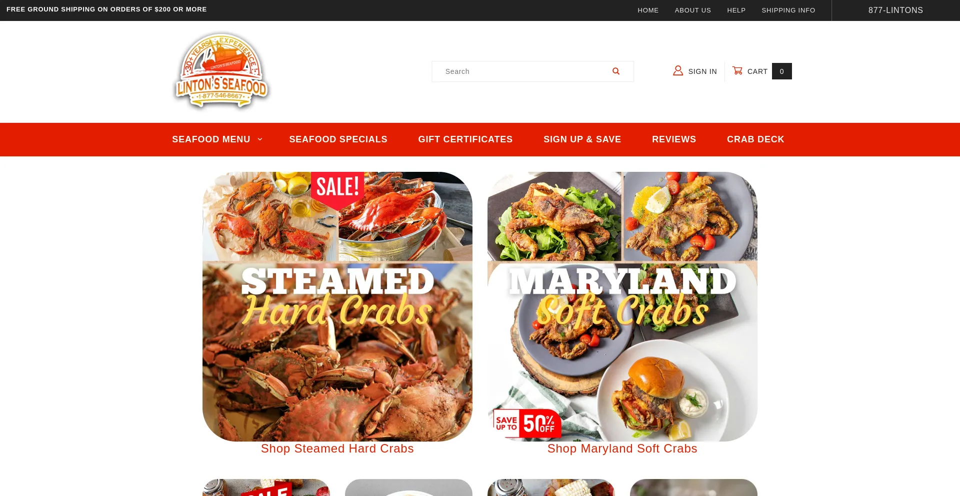 Screenshot of lintonseafood.com homepage