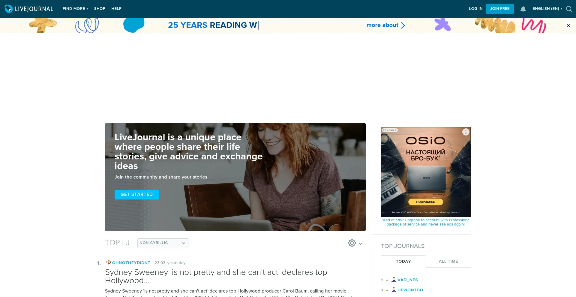 Screenshot of livejournal.com homepage