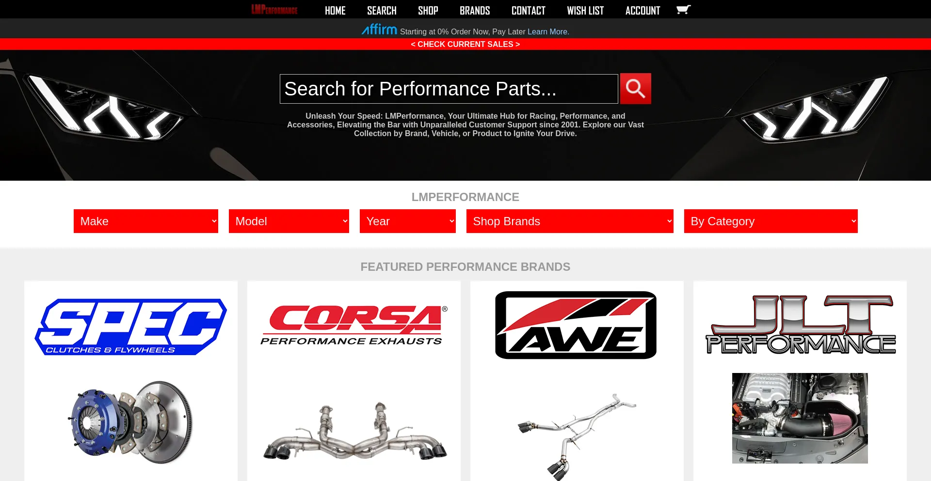 Screenshot of lmperformance.com homepage