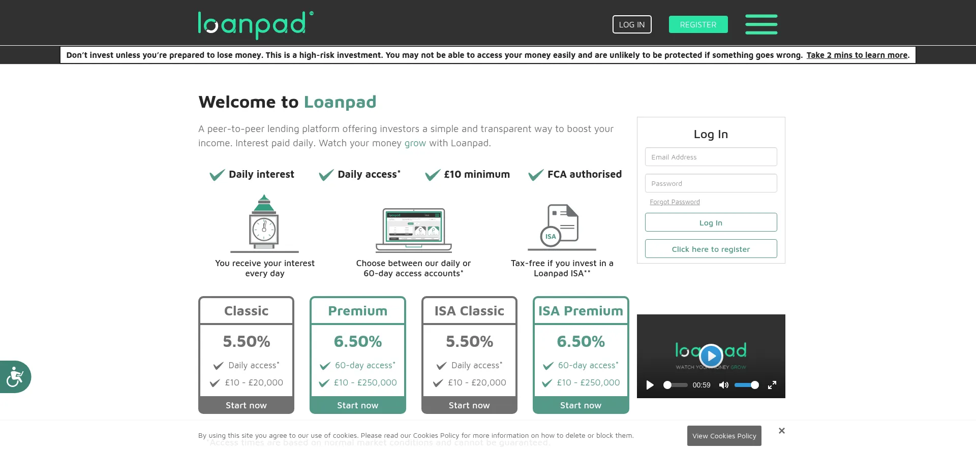 Screenshot of loanpad.com homepage