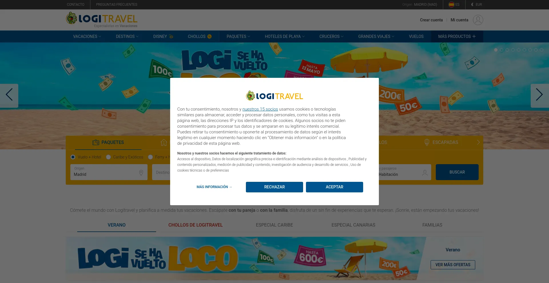 Screenshot of logitravel.com homepage