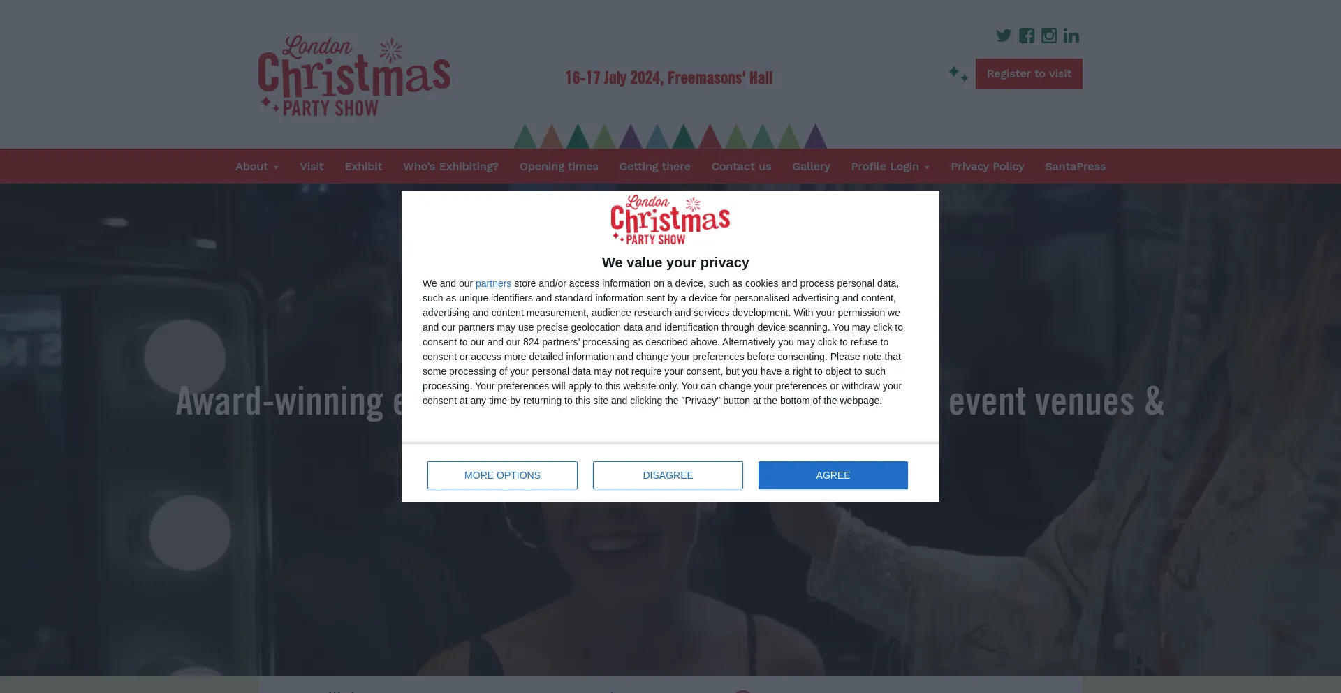 Screenshot of londonchristmaspartyshow.com homepage