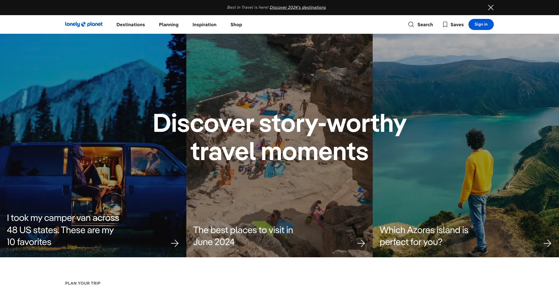 Screenshot of lonelyplanet.com homepage