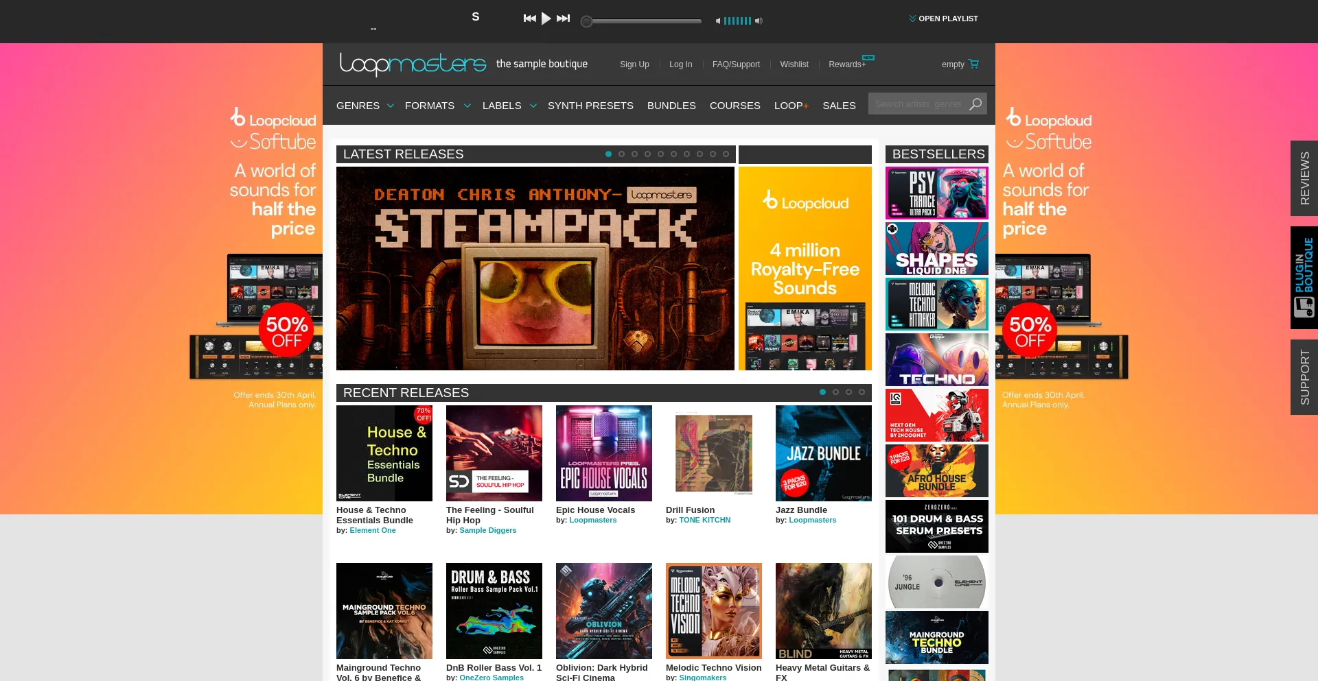 Screenshot of loopmasters.com homepage