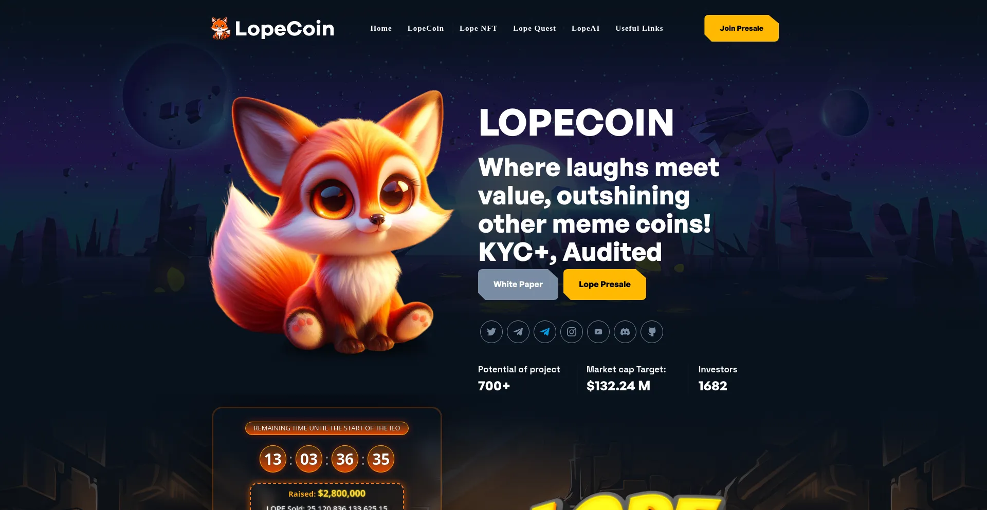 Screenshot of lopecoin.io homepage