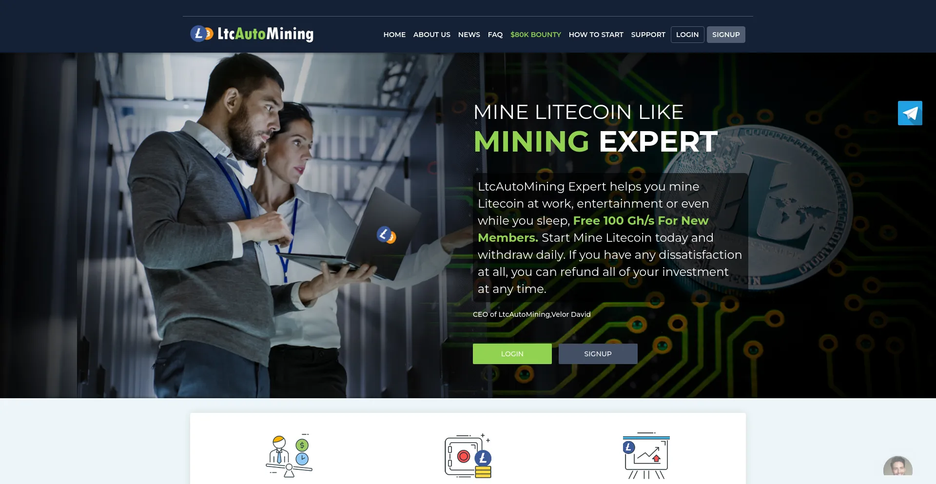 Screenshot of ltcautomining.com homepage