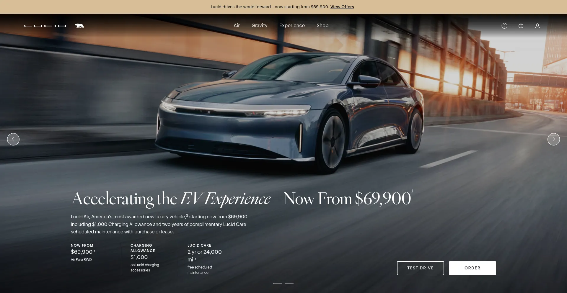 Screenshot of lucidmotors.com homepage