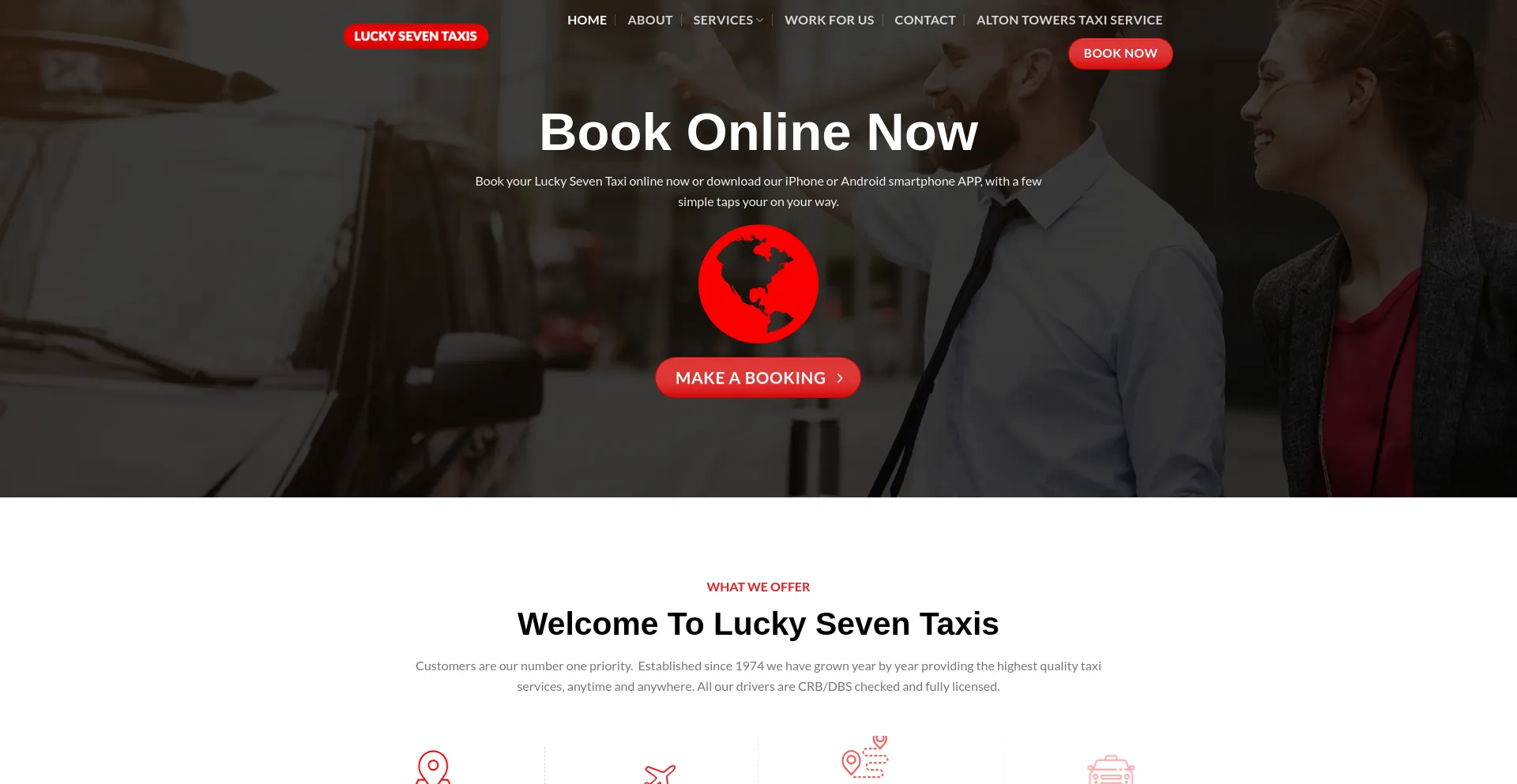 Screenshot of luckyseventaxis.co.uk homepage