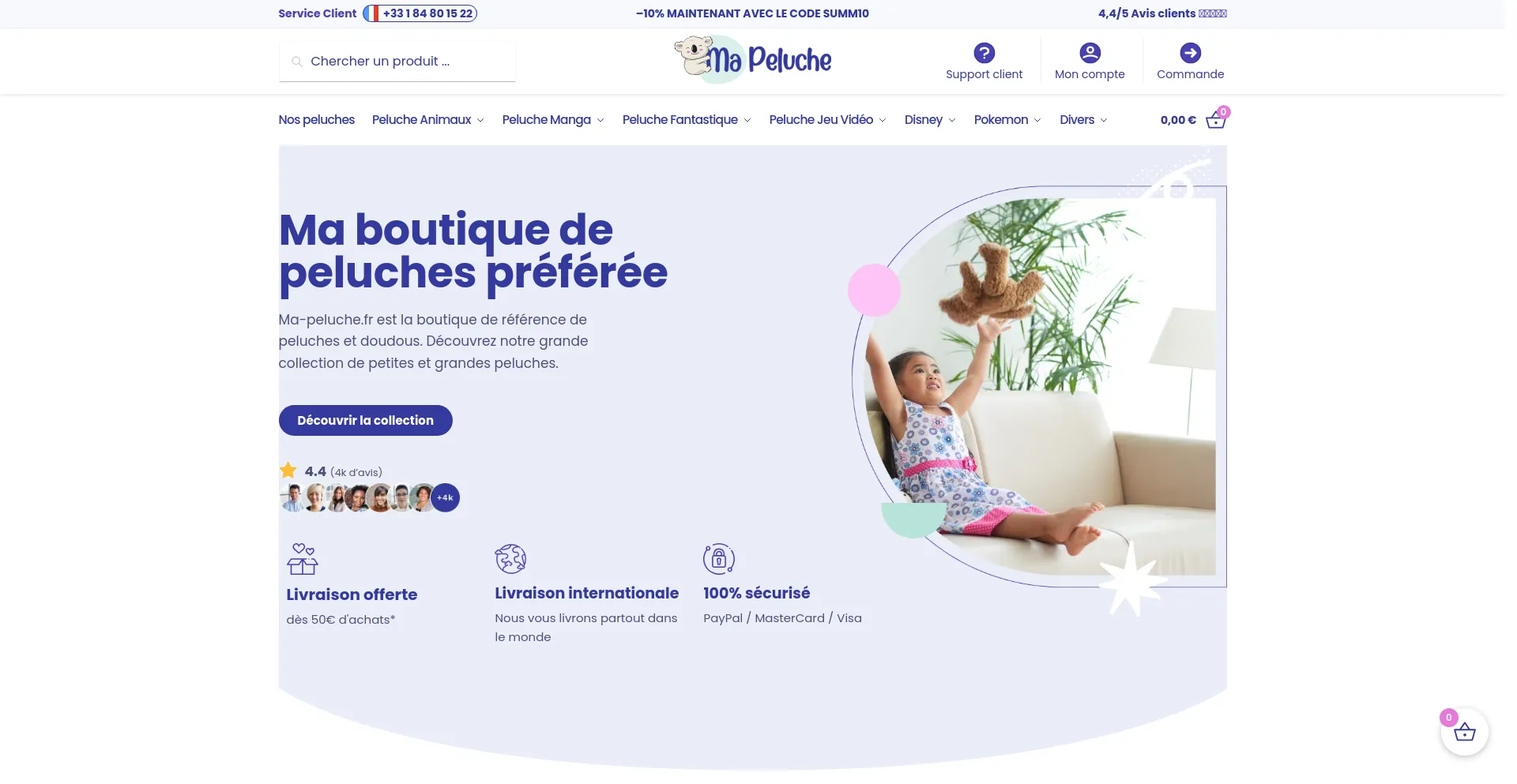 Screenshot of ma-peluche.fr homepage