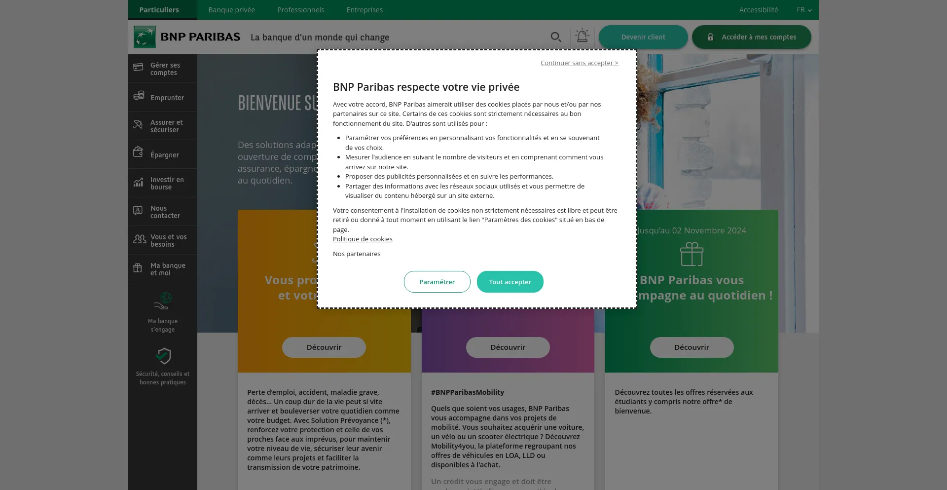 Screenshot of mabanque.bnpparibas homepage