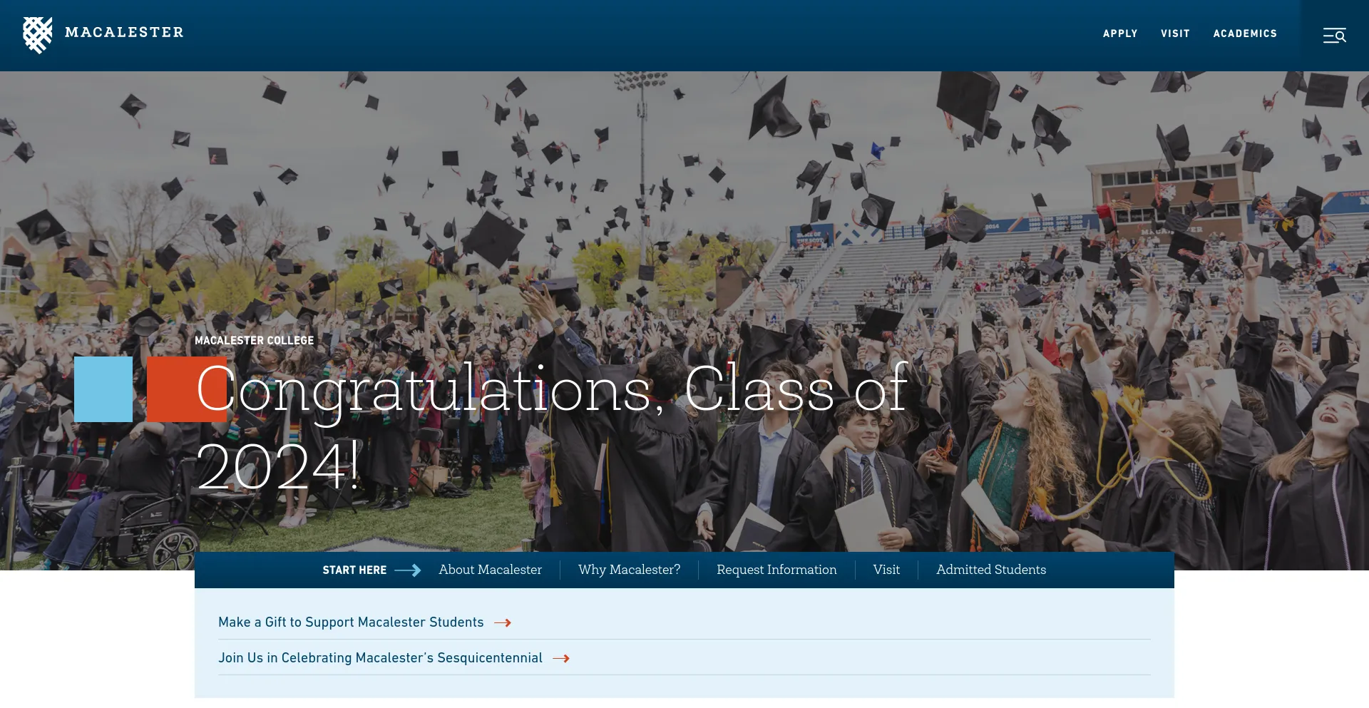 Screenshot of macalester.edu homepage