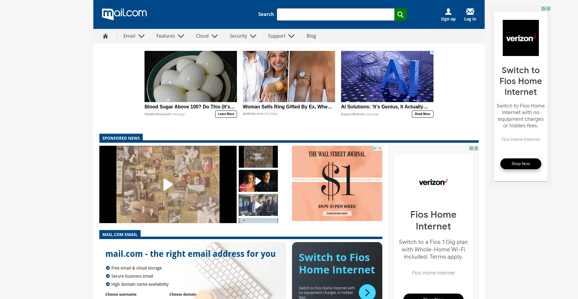 Screenshot of mail.com homepage