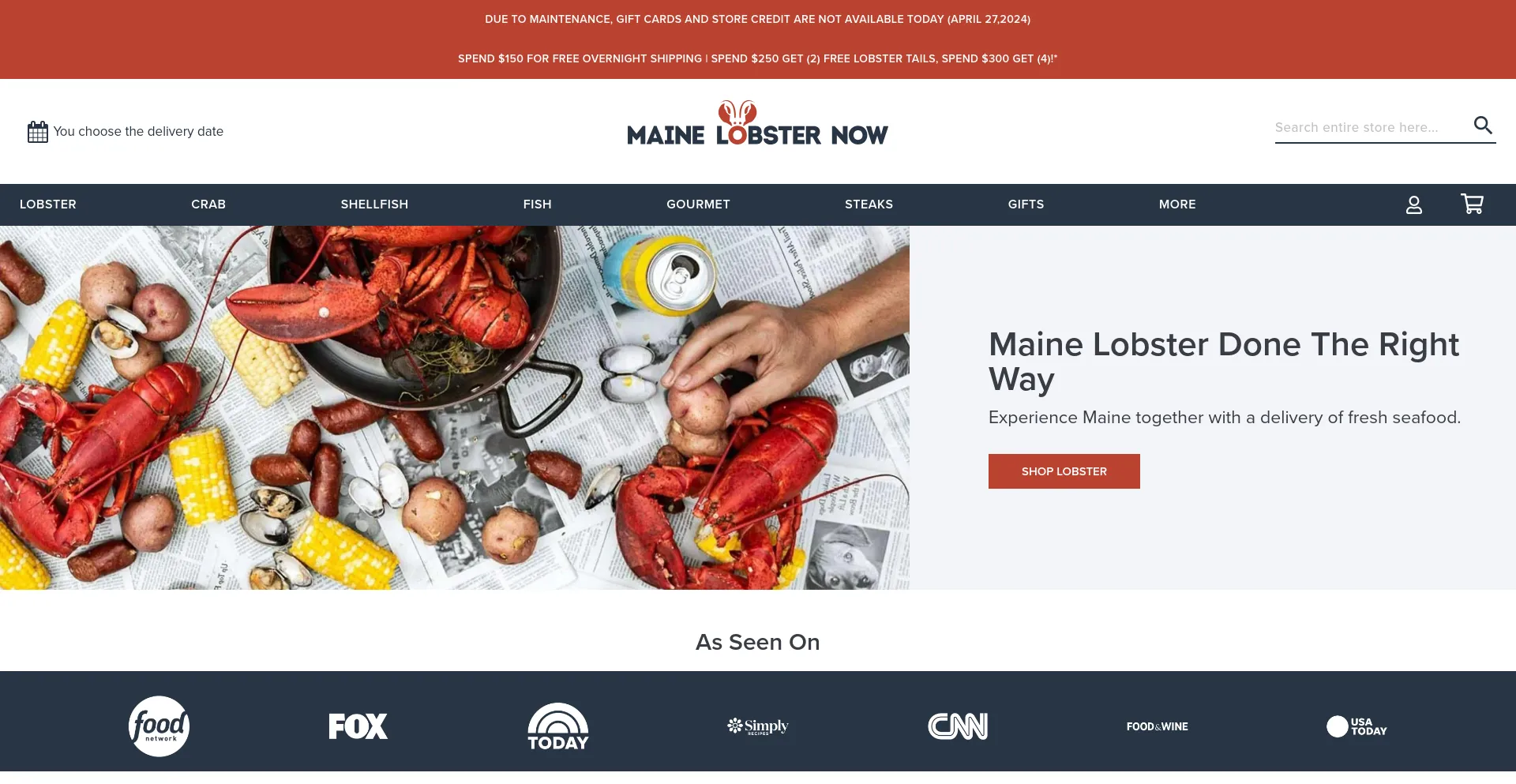 Screenshot of mainelobsternow.com homepage