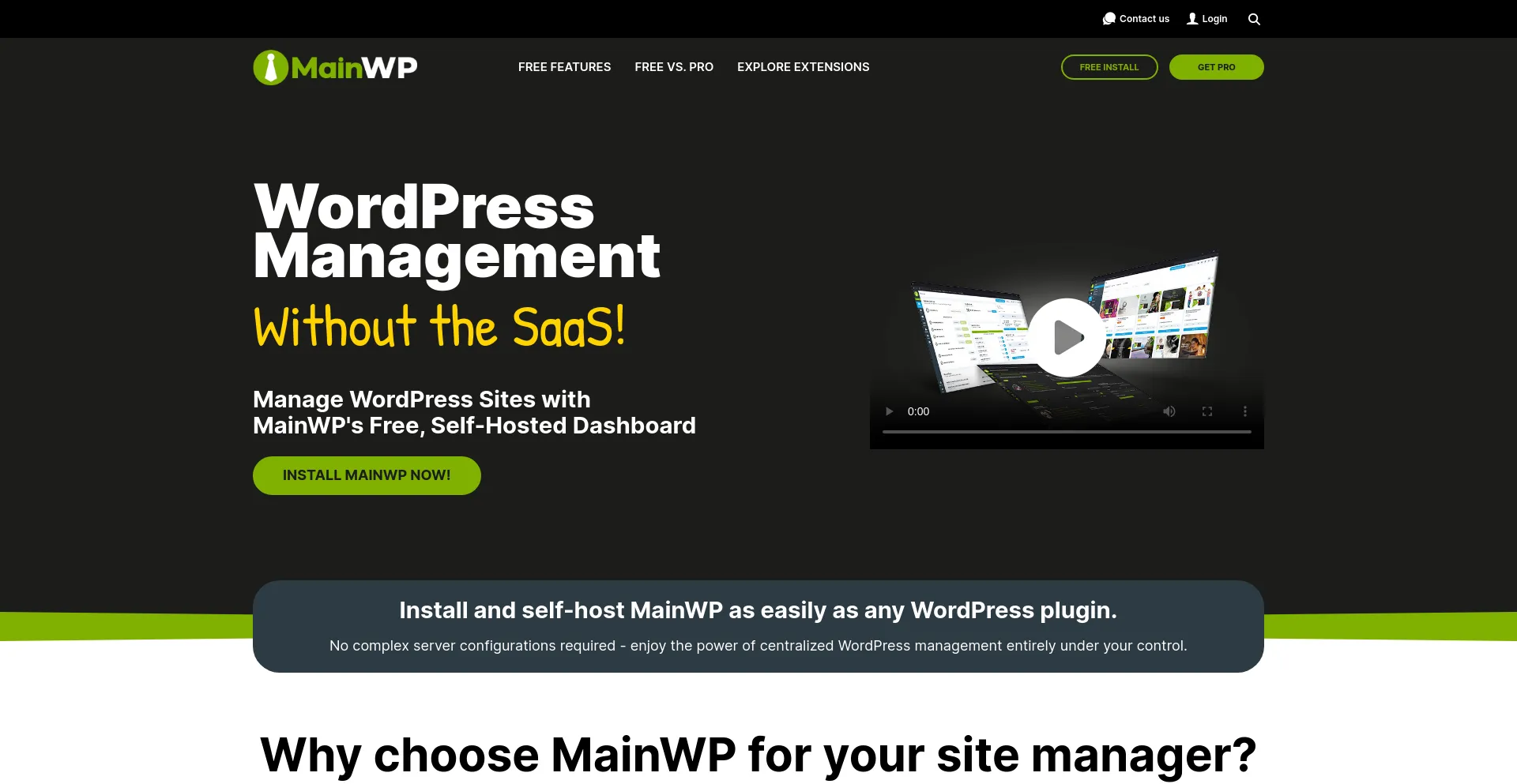 Screenshot of mainwp.com homepage