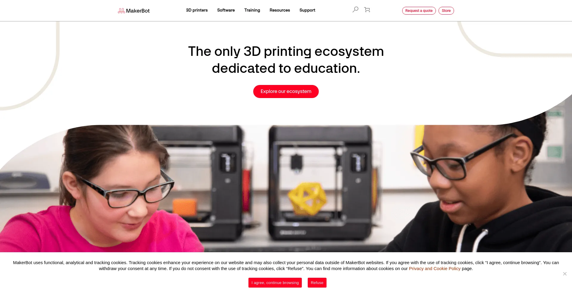 Screenshot of makerbot.com homepage