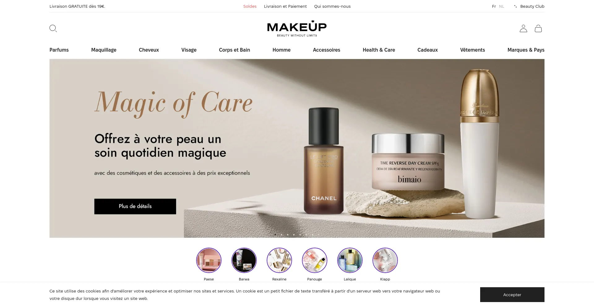 Screenshot of makeup.be homepage