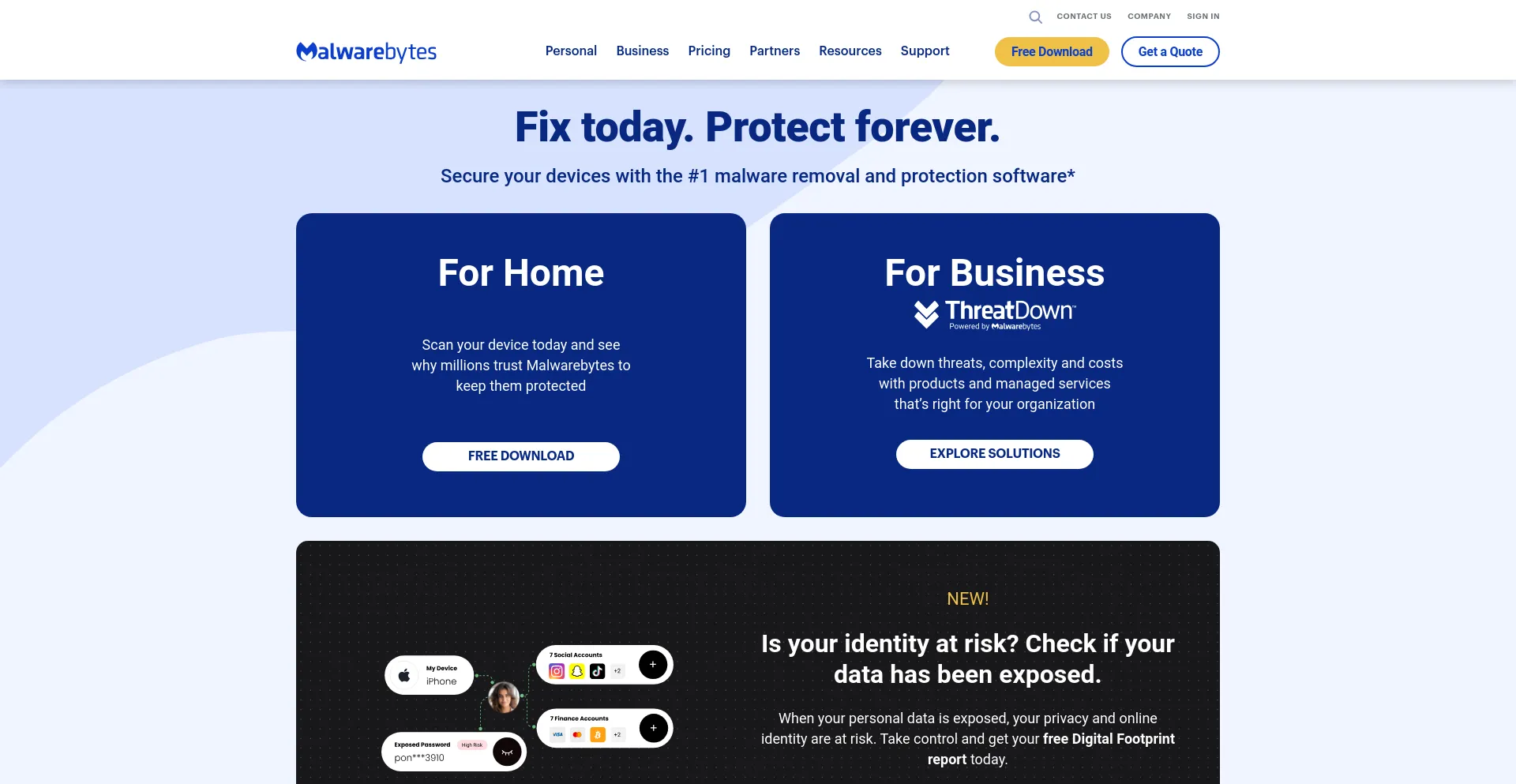 Screenshot of malwarebytes.com homepage