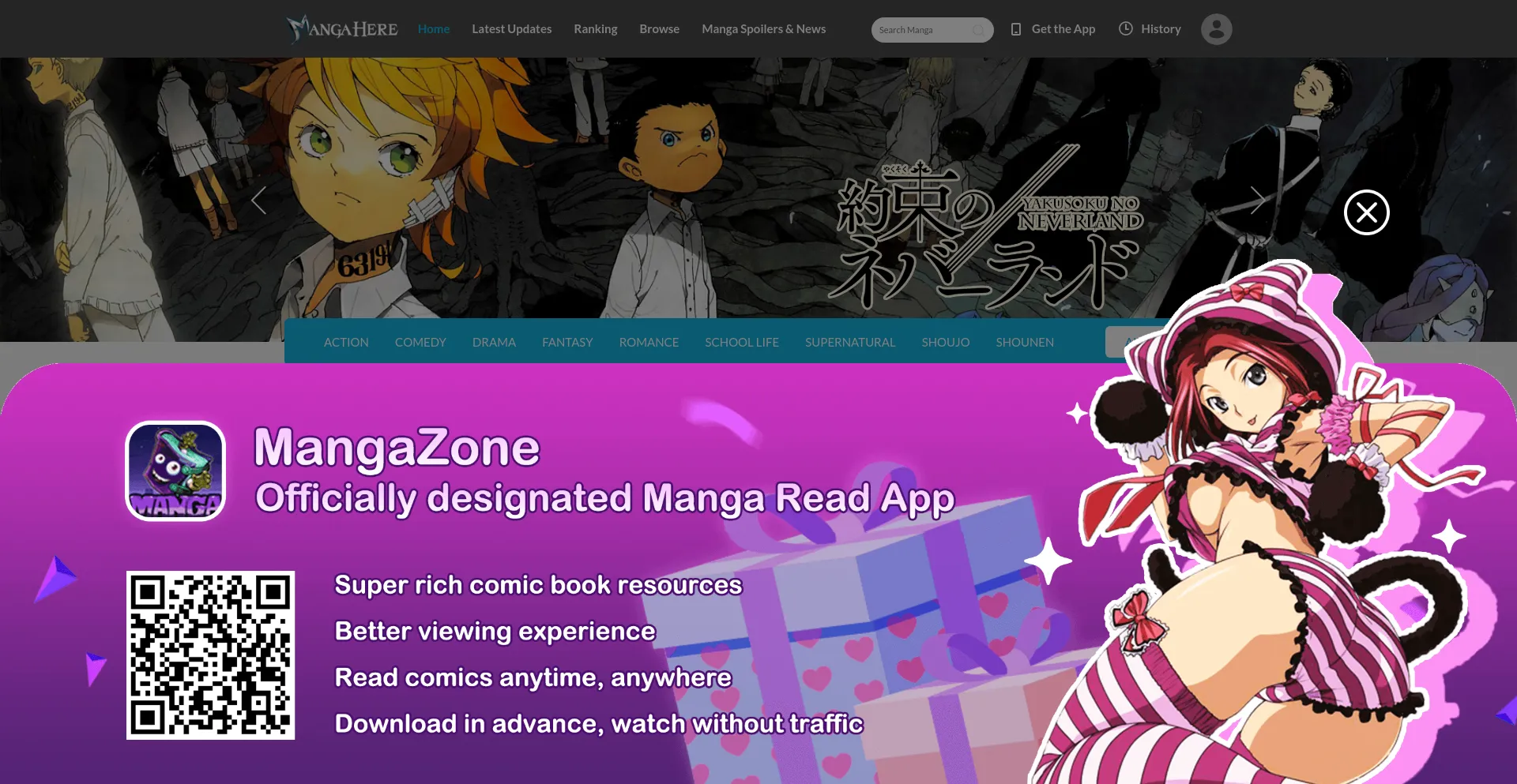 Screenshot of mangahere.cc homepage