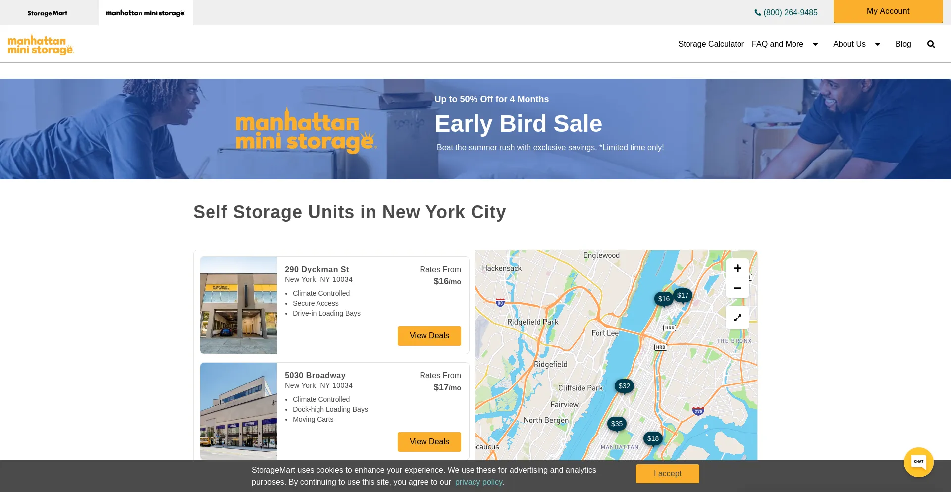 Screenshot of manhattanministorage.com homepage