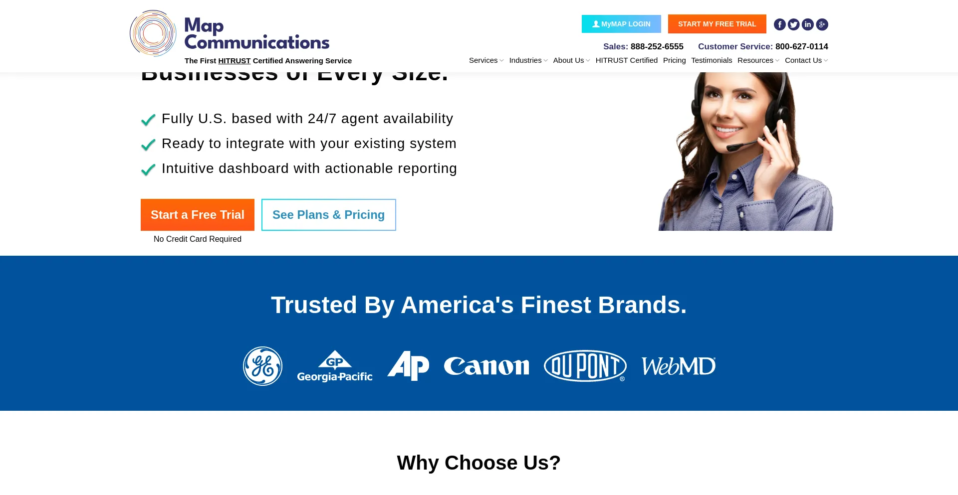 Screenshot of mapcommunications.com homepage