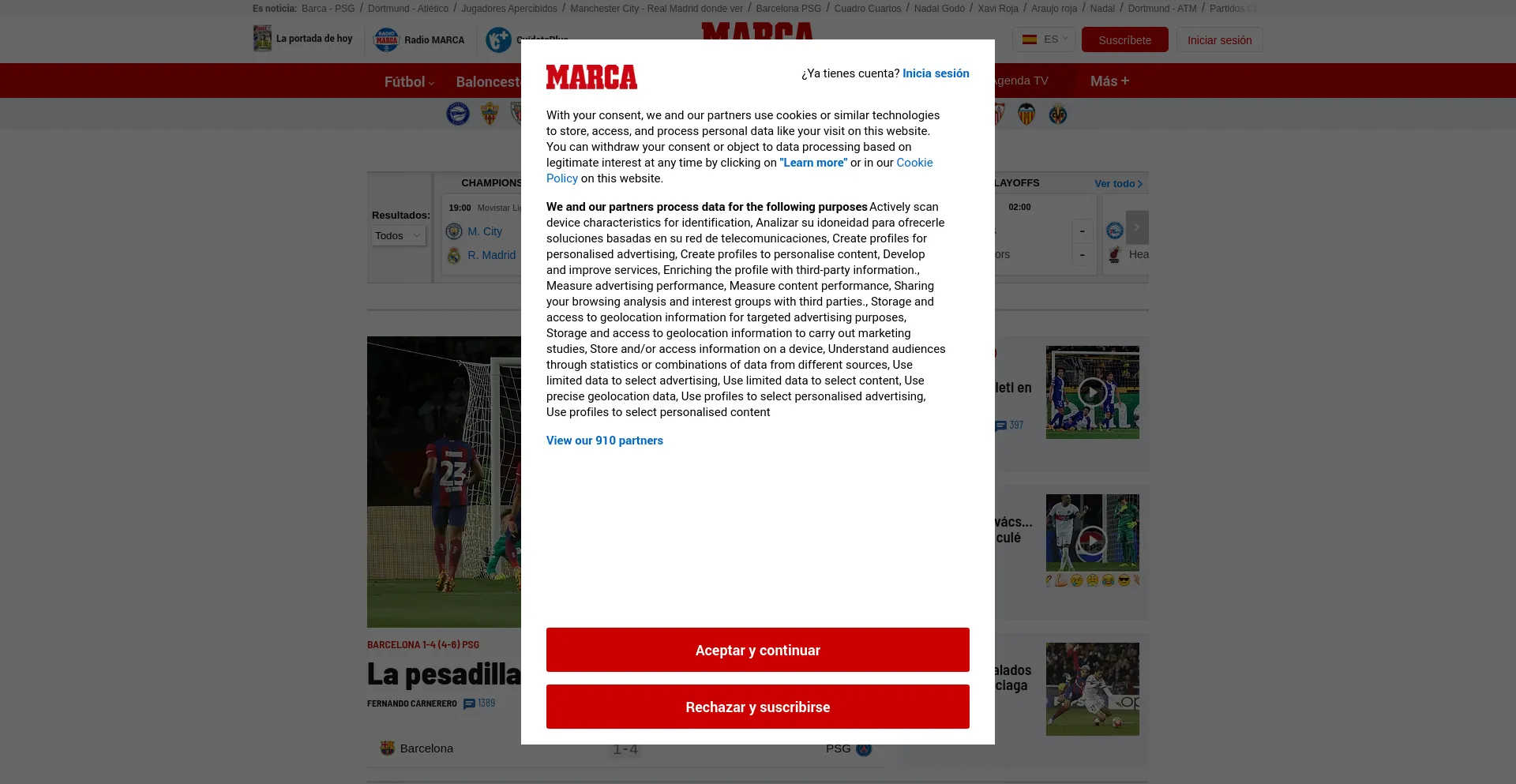 Screenshot of marca.com homepage