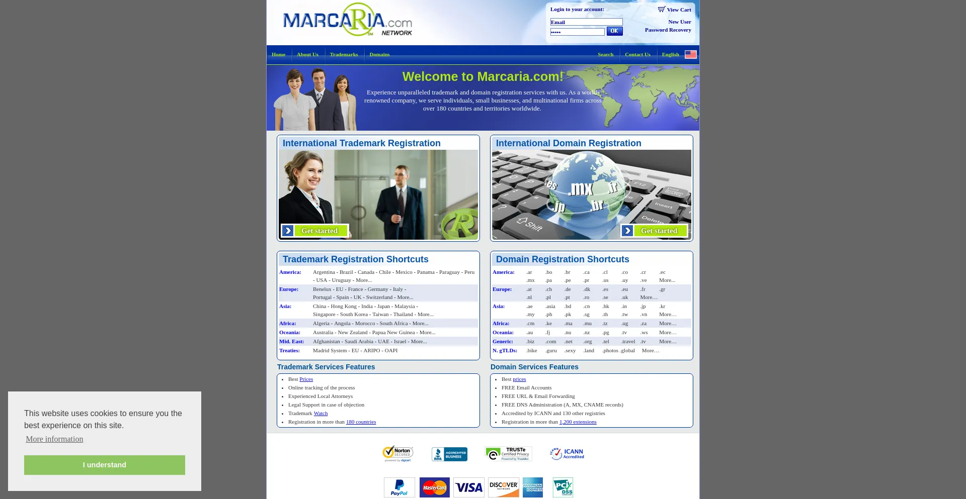 Screenshot of marcaria.com homepage