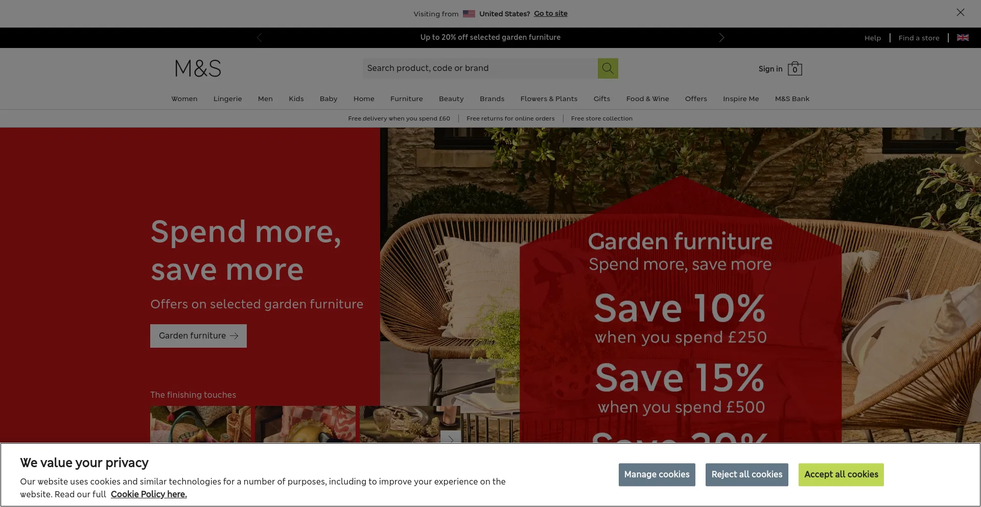 Screenshot of marksandspencer.com homepage