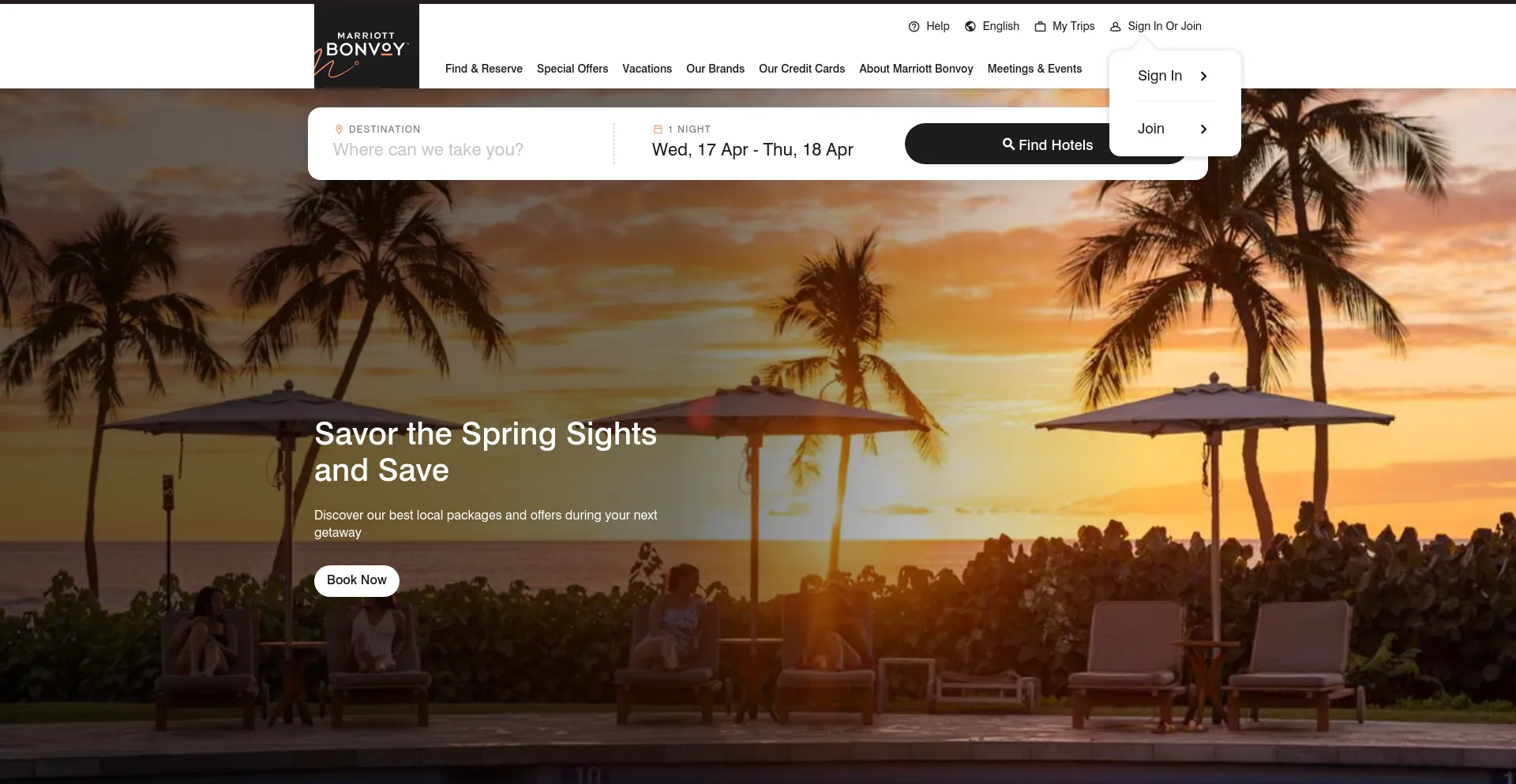 Screenshot of marriott.com homepage
