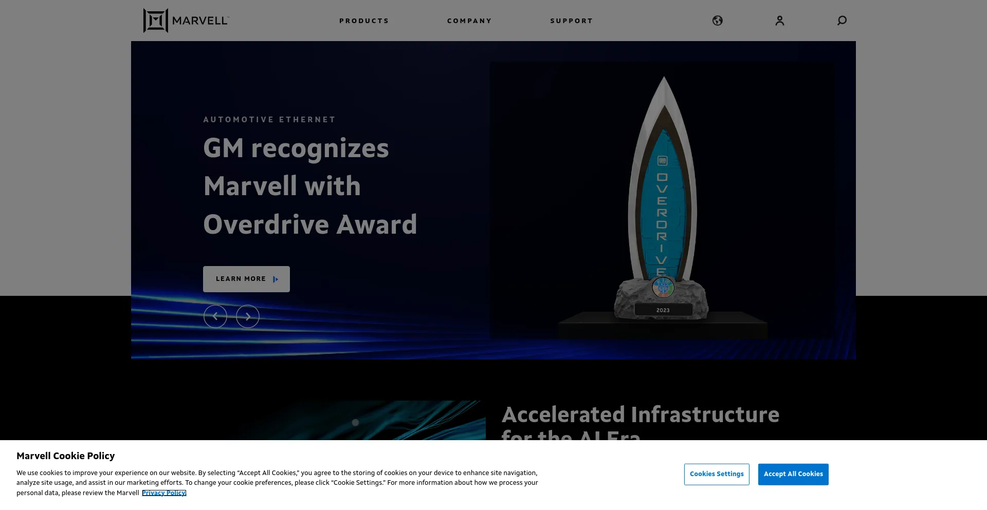 Screenshot of marvell.com homepage