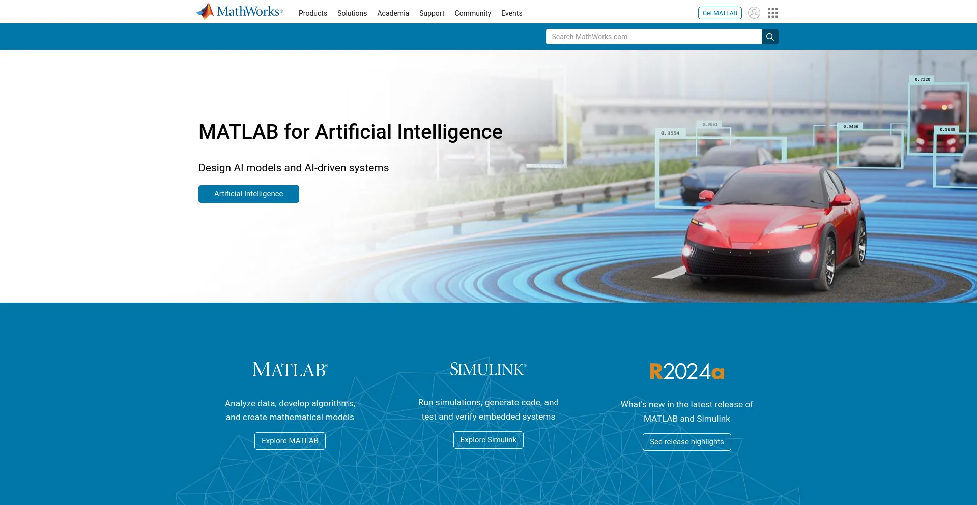 Screenshot of mathworks.com homepage