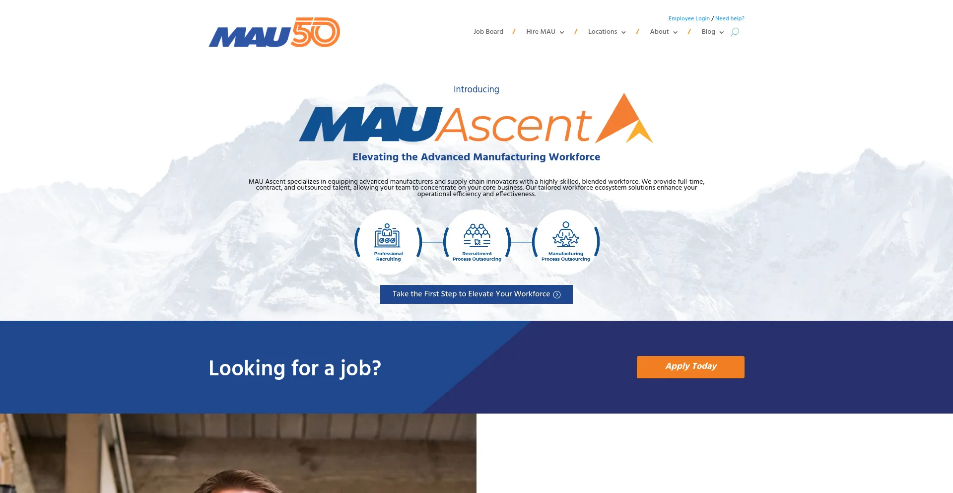 Screenshot of mau.com homepage