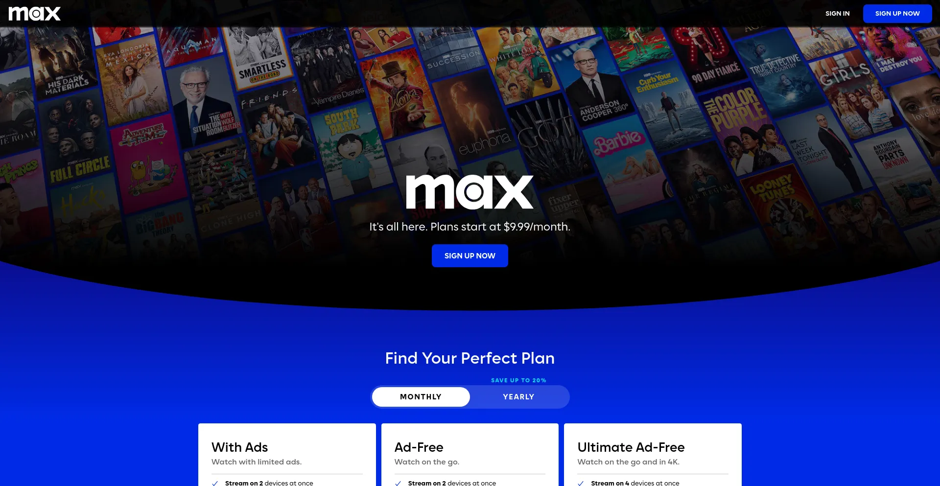 Screenshot of max.com homepage