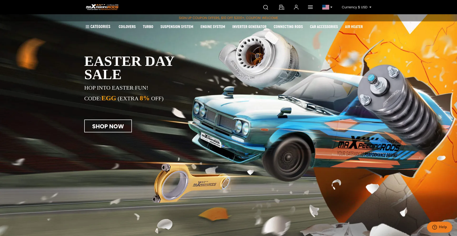 Screenshot of maxspeedingrods.com homepage