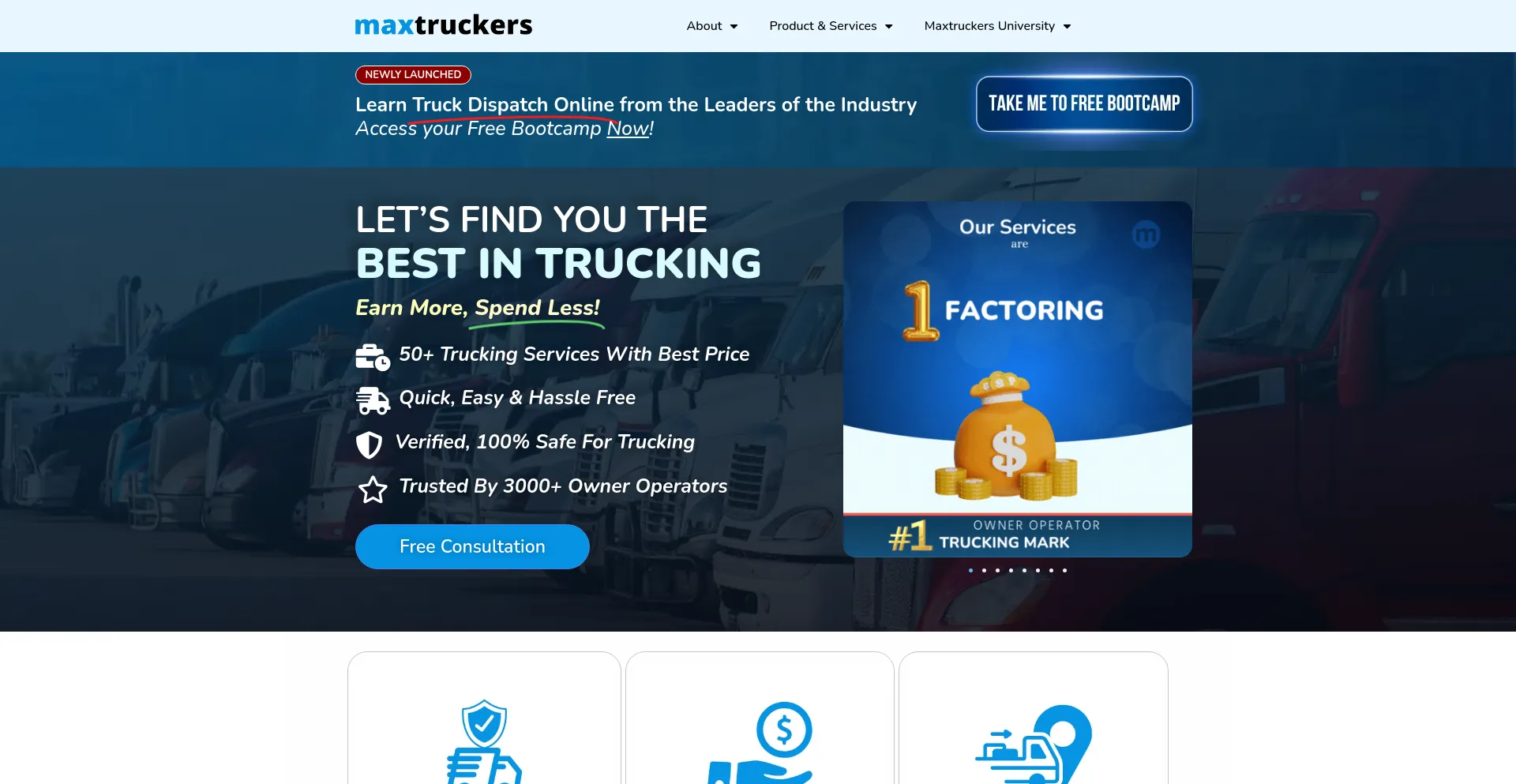 Screenshot of maxtruckers.com homepage