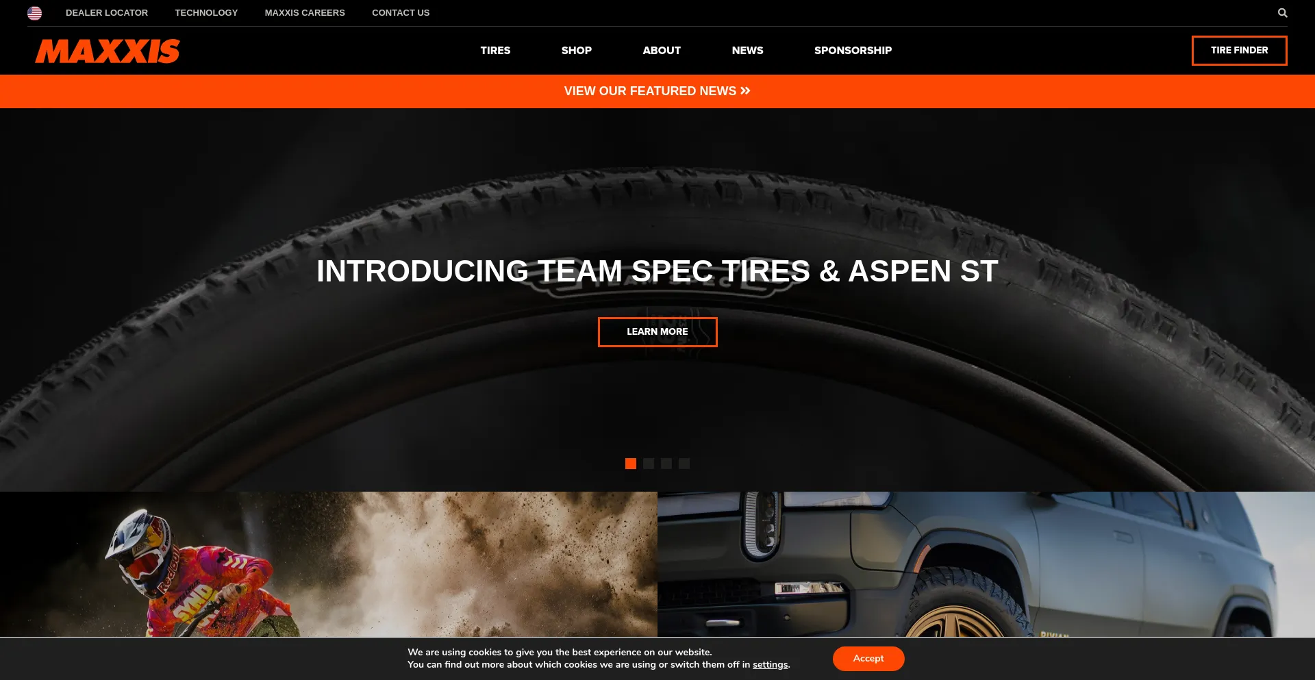 Screenshot of maxxis.com homepage