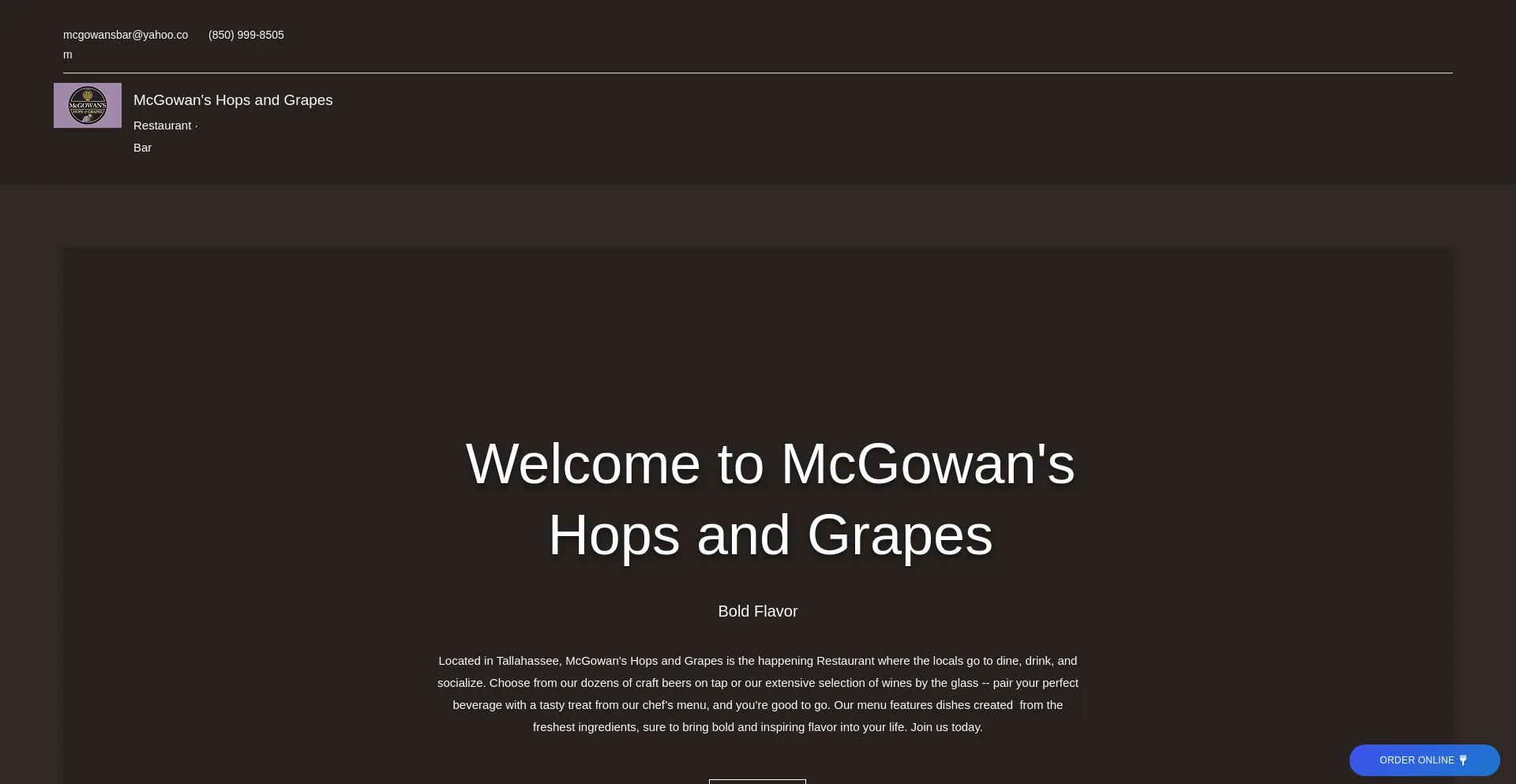 Screenshot of mcgowanshopsandgrapes.com homepage