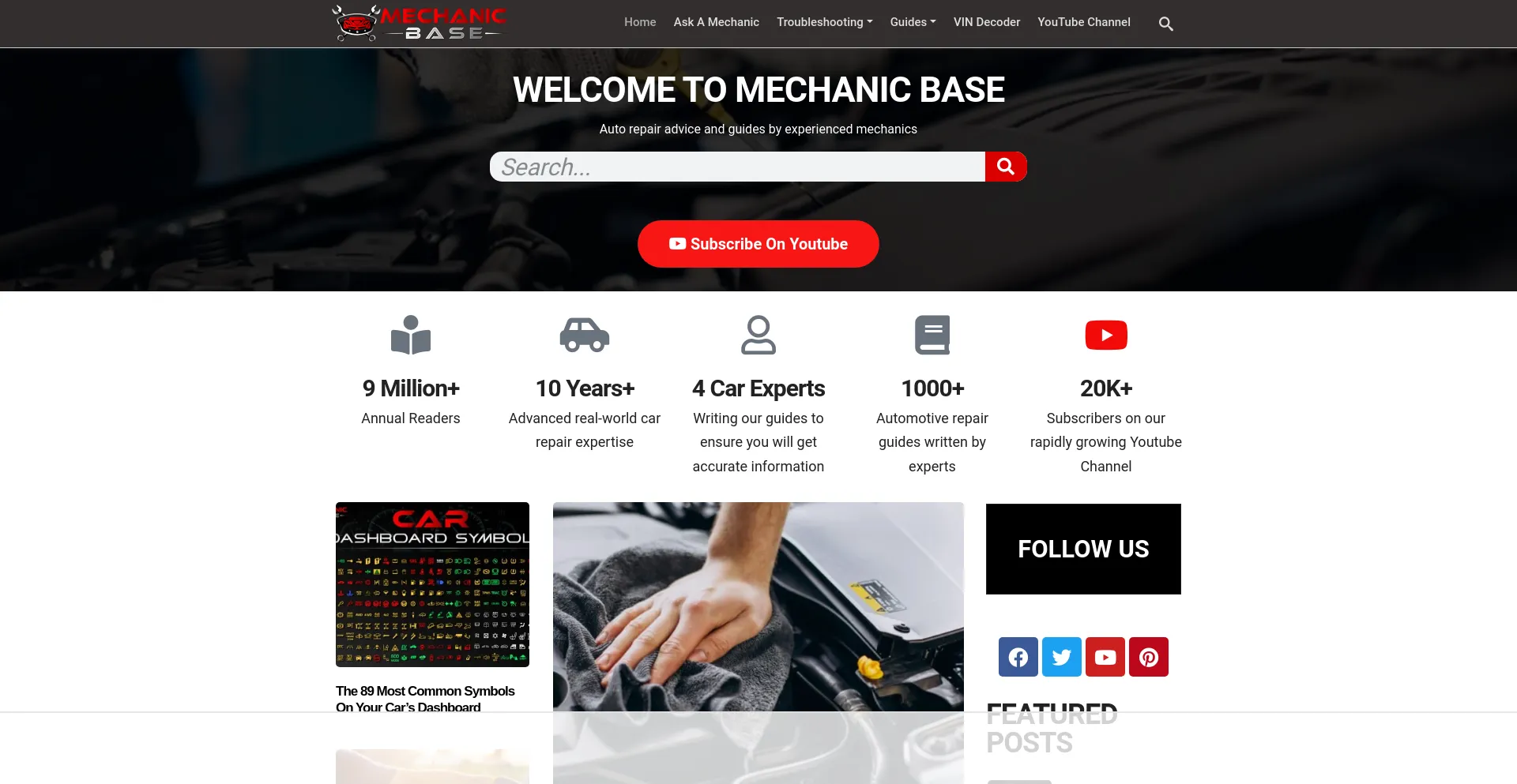 Screenshot of mechanicbase.com homepage