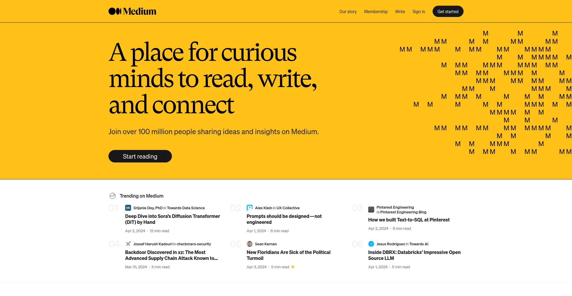 Screenshot of medium.com homepage