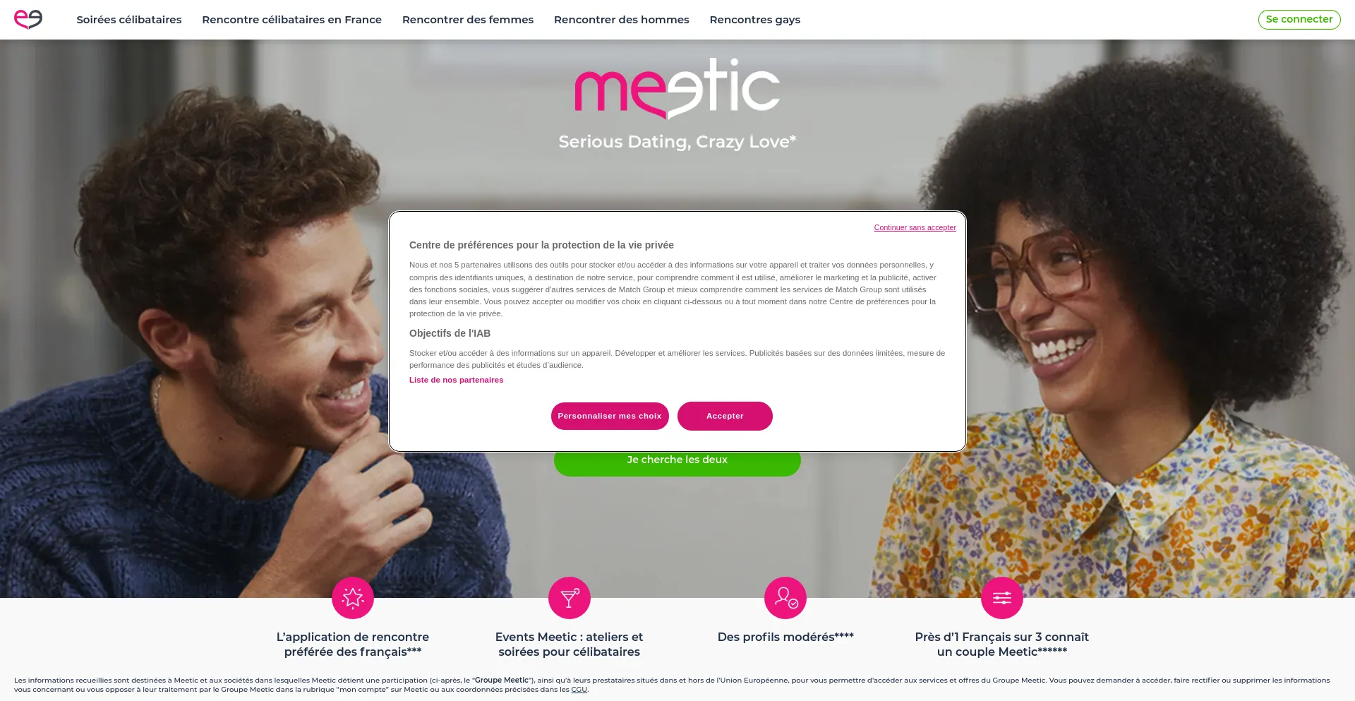 Screenshot of meetic.fr homepage