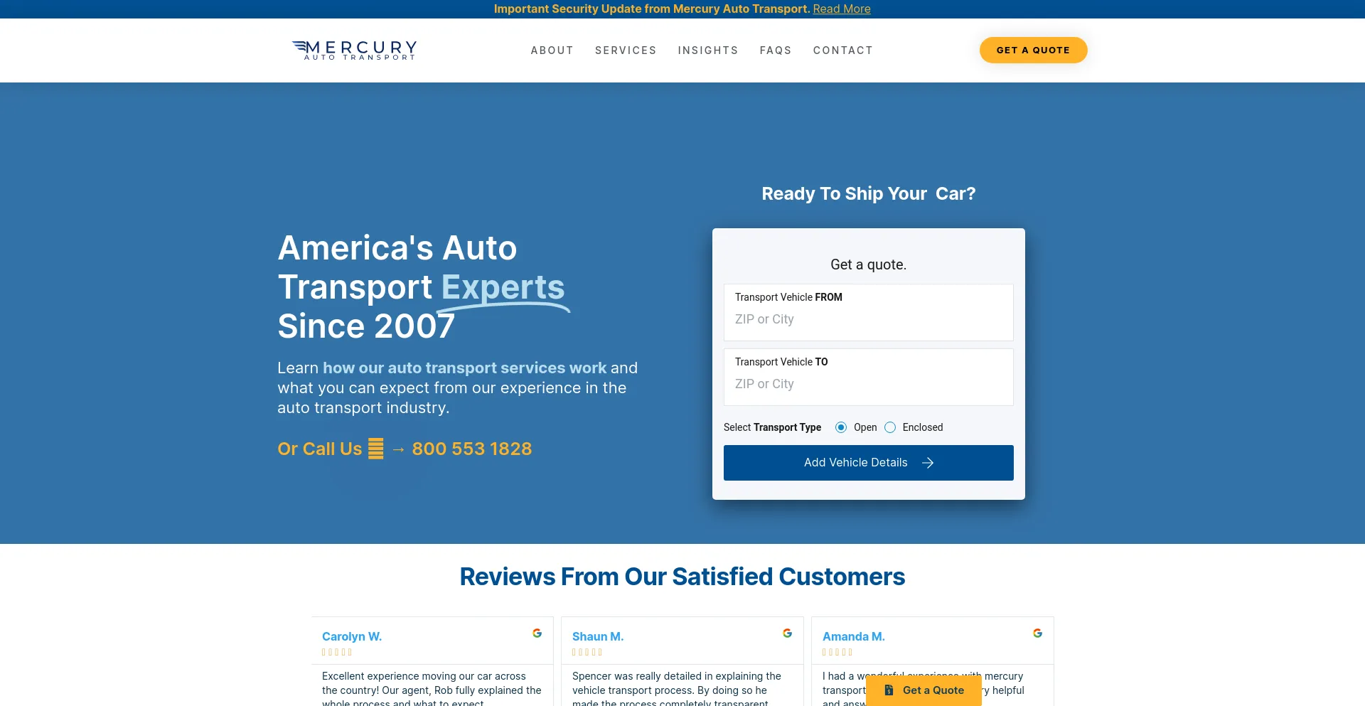 Screenshot of mercuryautotransport.com homepage