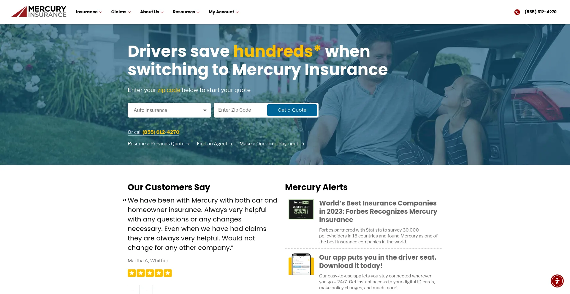 Screenshot of mercuryinsurance.com homepage