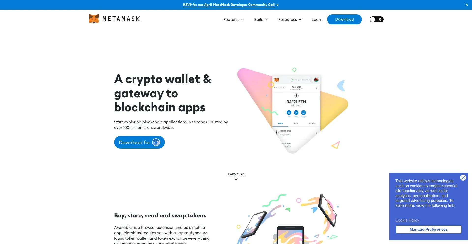 Screenshot of metamask.io homepage