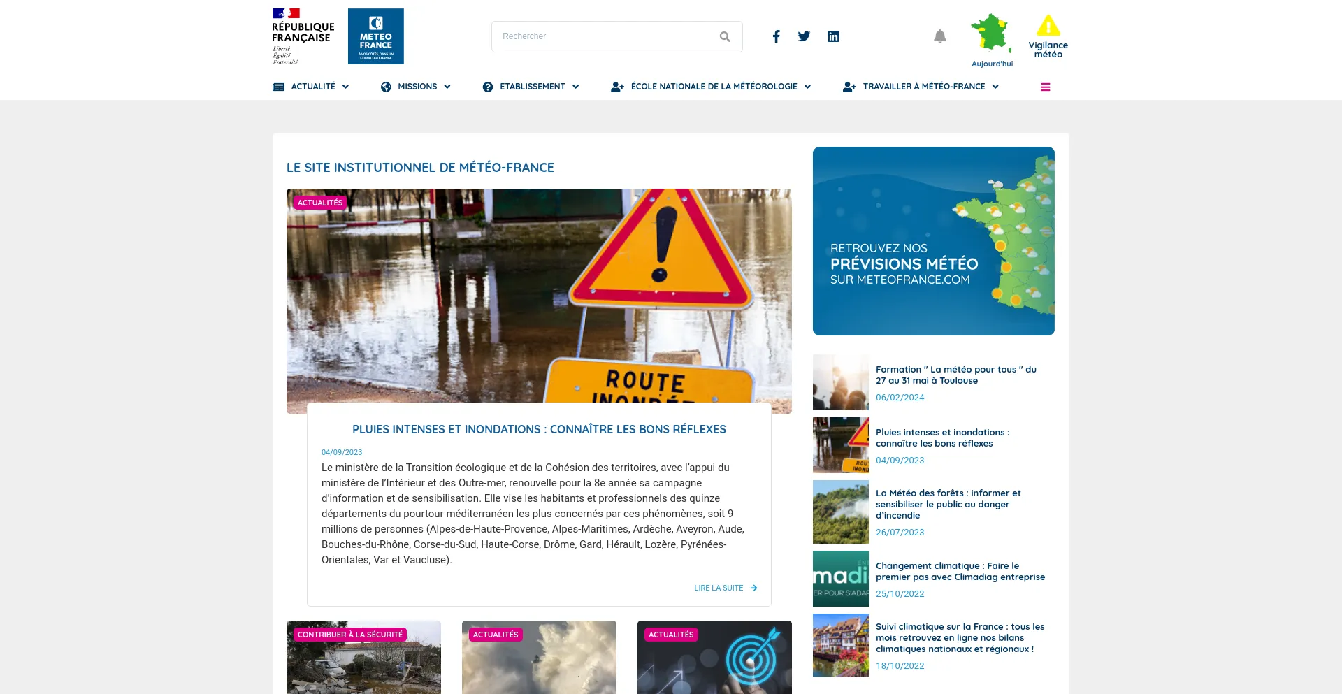 Screenshot of meteofrance.fr homepage