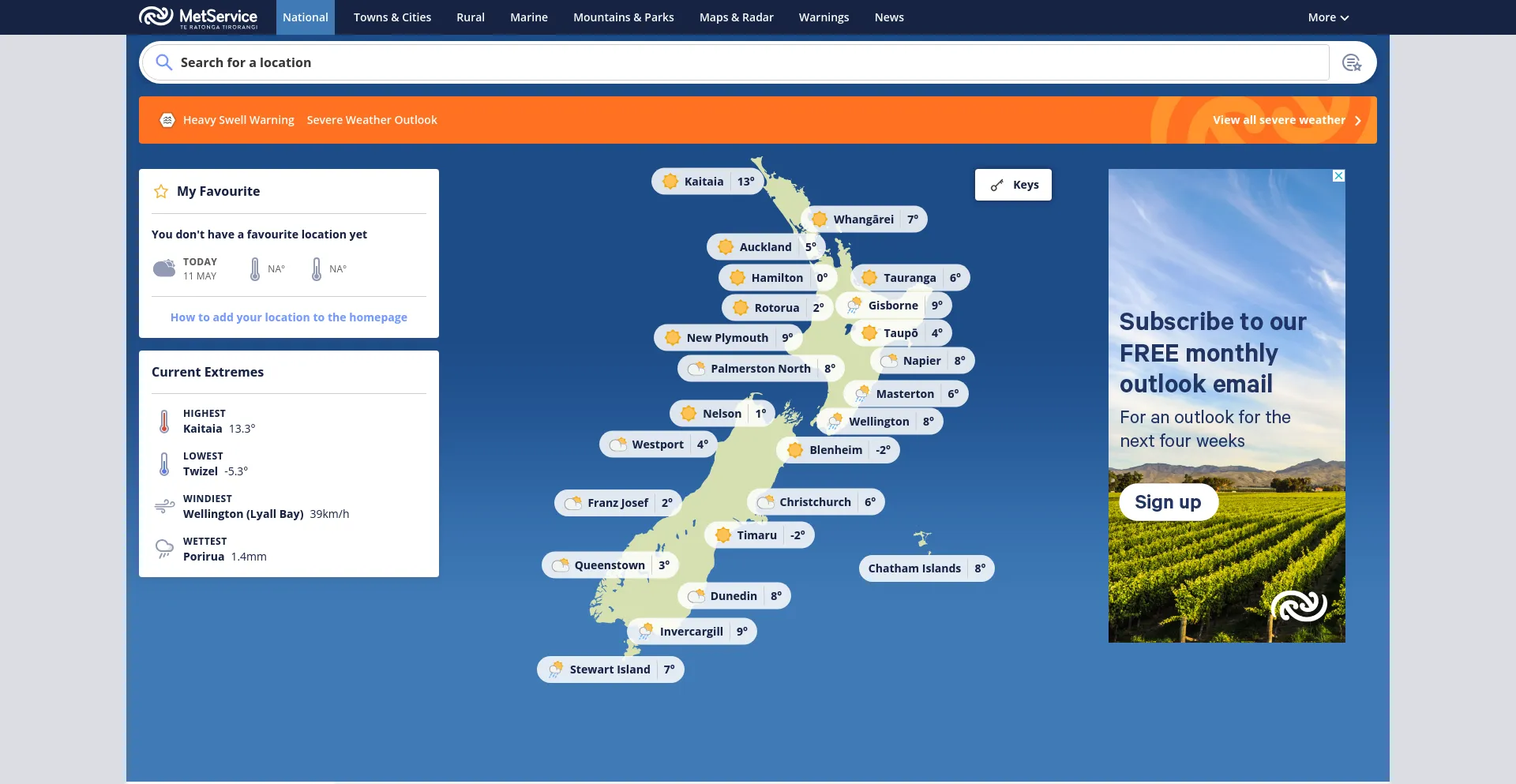 Screenshot of metservice.com homepage