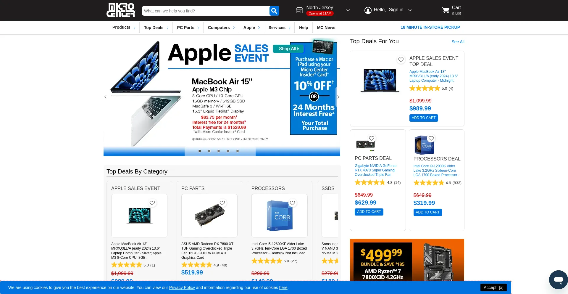 Screenshot of microcenter.com homepage